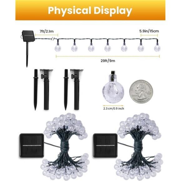 Solar String Lights Outdoor Waterproof, 2 Pack 60 LED 36.5 FT Each - Picture 2 of 7